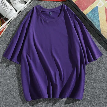 Bežné Pevné Dámy Fialová Čierna Bavlna Nadrozmerná T Shirt Ženy Tričko Plus Veľkosť Krátky Rukáv O Krk Základné Topy Harajuku Oblečenie