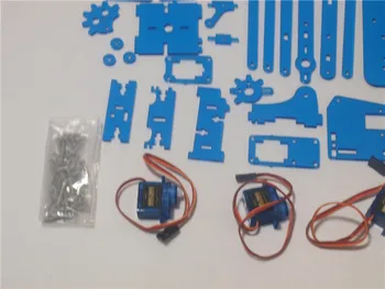 Funssor DIY meArm Mini Priemyselných Robotické Rameno Deluxe Kit laserom, rezanie laserom modrej farby akrylové dosky rám 9 g micro Serva meArm študent