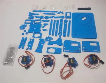 Funssor DIY meArm Mini Priemyselných Robotické Rameno Deluxe Kit laserom, rezanie laserom modrej farby akrylové dosky rám 9 g micro Serva meArm študent
