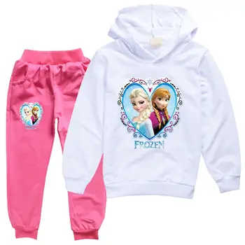 Disney Baby Dievčatá Hoodies Sady Jar Jeseň Deti Oblečenie Princezná Elsa Anna Tlač Dlhé Rukávy Sveter+Nohavice Deti Topy
