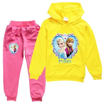 Disney Baby Dievčatá Hoodies Sady Jar Jeseň Deti Oblečenie Princezná Elsa Anna Tlač Dlhé Rukávy Sveter+Nohavice Deti Topy