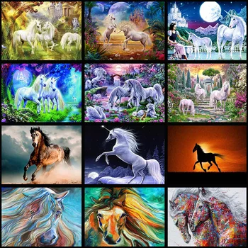 5D DIY Diamond Maľovanie Cartoon Zvieratá, Kone Maľované Mozaiky Výšivky Zvierat Cross stitch Výšivky Remesiel domáce Dekorácie
