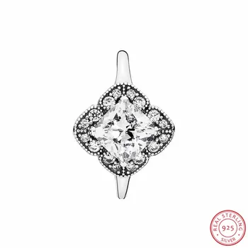 Skutočné 925 Sterling Silver Crystalized Kvetinový Fantázie Prstene pre Ženy Šperky Funkciu Cushion-cut CZ & Viacerých Šumivé CZ FLR059