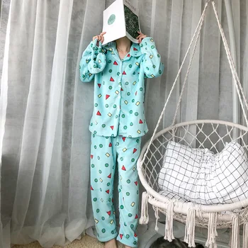 Shin-chan Flanelové Pyžamo 2020 Zimné Pastelka Ženy Sleepwear Roztomilý Kreslený oblečenie pre voľný čas Žien s Očná Maska Pyžamo Nastaviť Velvet Teplé