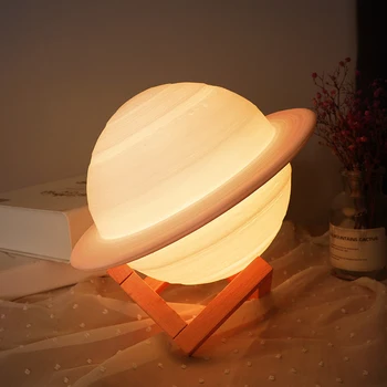 2019 Nové Saturn Lampa S Držiteľa 3D Tlač USB Nabíjateľné Ako Mesiac Lampa Stmievateľné Diaľkové Ovládanie Nočné Svetlo Spálňa Decor Darček