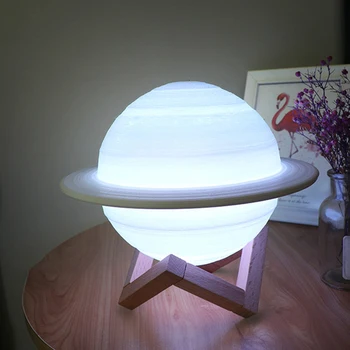2019 Nové Saturn Lampa S Držiteľa 3D Tlač USB Nabíjateľné Ako Mesiac Lampa Stmievateľné Diaľkové Ovládanie Nočné Svetlo Spálňa Decor Darček