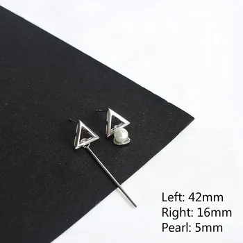 Fengxiaoling Reálne 925 Sterling Silver Geometrický Trojuholník Pásy Sladkovodné Perly Drop Náušnice Pre Ženy Earings Módne Šperky