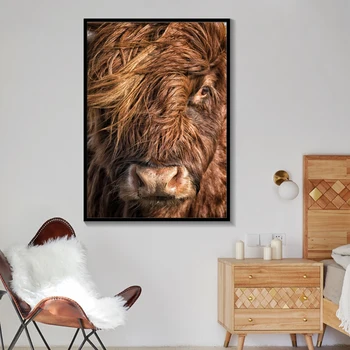Čierna a Biela Highland Krava Stenu Umenie Abstraktné Maliarske Plátno Minimalizmus Shaggy Jak Krava Vytlačí Zvierat Tlač Bull Plagát