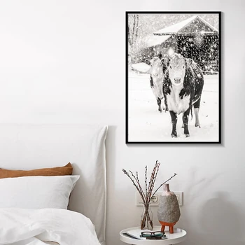 Čierna a Biela Highland Krava Stenu Umenie Abstraktné Maliarske Plátno Minimalizmus Shaggy Jak Krava Vytlačí Zvierat Tlač Bull Plagát