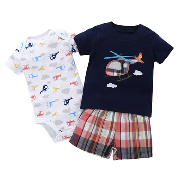 Krátky rukáv písmeno T košele, topy+kombinézu+šortky kamufláže pre letné baby boy šaty nastavené novonarodené oblečenie, dojčenské oblečenie oblek