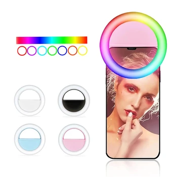 LED RGB Klip na Selfie Krúžok Svetlo Nabíjateľná Batéria ringlight pre Chytré telefóny, Kamery Okrúhly Tvar osvetlenie obruče svetlo krúžok