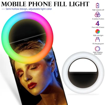LED RGB Klip na Selfie Krúžok Svetlo Nabíjateľná Batéria ringlight pre Chytré telefóny, Kamery Okrúhly Tvar osvetlenie obruče svetlo krúžok