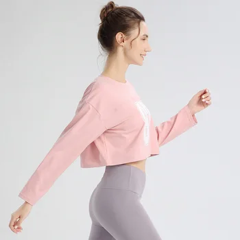 Kórejská verzia voľné dlhým rukávom športové a fitness oblečenie ženská móda tlačené jogy topy T-shirt beží na sebe jogy