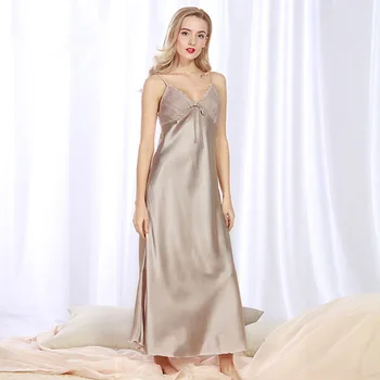 Dámy Ženy Nadrozmerná Satin Dlho Nightdress Hodváb Čipky Sexy Spodnú Bielizeň Nightgown Sleepwear Sleepshirts