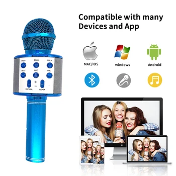 Bluetooth Ručný Karaoke Reproduktor Hráč Stroj pre Deti, Dospelých, Domov KTV Strana z Android/Iphone/Ipad/Pc Dievča Chlapca (Modrá)