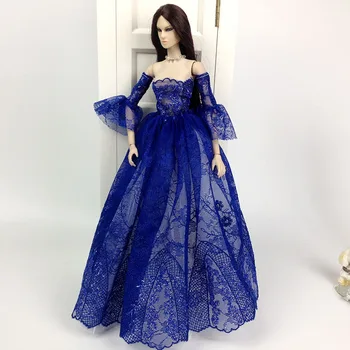 T02-X517 Blyth st Bábiky oblečenie 1/6 bábiky, Príslušenstvo modrá biele čipky jeden krku Formálne dlhé šaty 1pcs