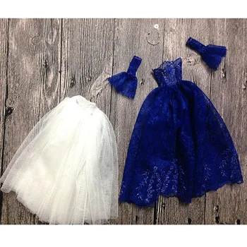T02-X517 Blyth st Bábiky oblečenie 1/6 bábiky, Príslušenstvo modrá biele čipky jeden krku Formálne dlhé šaty 1pcs