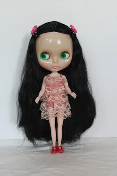 Blygirl Čierne rovné vlasy, nahé bábika Blyth bábika transparentné kožných kmeňových telo sedem kĺbov zmeniť svoj vlastný make-up