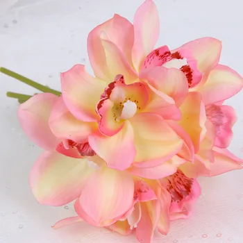 6 hláv veľké kvetinové cymbidium umelé kvety DIY svadba nevesta strane kvet domáce dekorácie umelé orchidea falošné rastliny