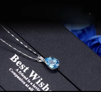 MOONROCY Strieborná Farba Modrá Crystal Chokers Náhrdelník Prívesok pre Ženy, Ženské Party Dropshipping Waterdrop Šperky Veľkoobchod