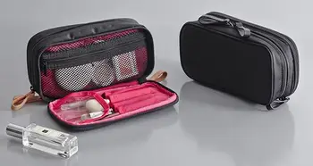 Čierny nylon dvojité zips kozmetická taška ženy obojstranné cestovné umývanie skladovanie taška