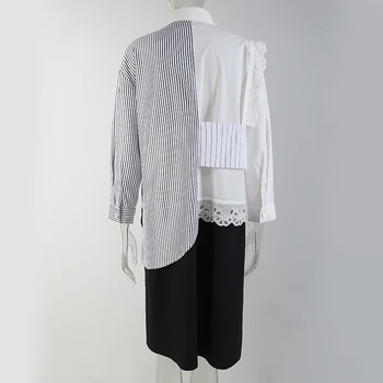 Nové Dlhý Rukáv Žena Bežné Nosenie 2020 Zimné Tričko Pruhované Šaty Čipky Spojené Dámy Rovno Midi Šaty V Štýle Župan Femme 6945