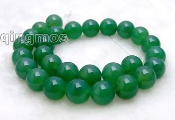 Qingmos 14 mm Kolo Prírodné Green Jade Voľné Korálky pre Šperky, Takže DIY Náhrdelník Náramok Náušnice Kameň Pramene 15