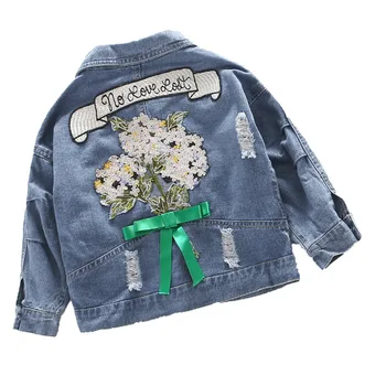 Móda Deti Bundy pre Dievčatá na Jar Jeseň Dieťa Denim Jacket Kvetinové Výšivky vrchné oblečenie Coats pre Teenagerov Deti Oblečenie