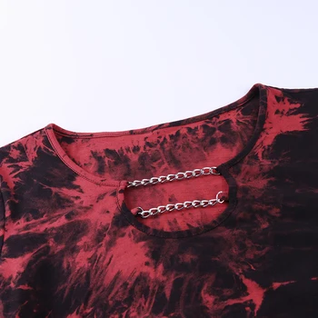 Gothbalck Streetwear Tenký, Krátky Rukáv tie-dye Plodín Top Gotický Ženy Reťazca Duté Z Šnúrkou T-shirt 2020 Žena Letné Top