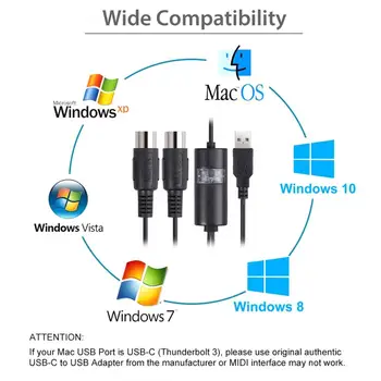 ESYNiC DIN MIDI, USB Kábel, Adaptér Rozhrania 5-Pin 1 V 1 Z Kábel Converter Pre Mac, PC, Notebook, aby Hudba Klavíra 6.5 Ft