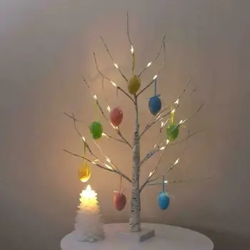 60 cm Hot Veľkonočný Strom S 24 LED Svetlá Biele Svetlo Mini Ratolesť Stromu Lampy, Ozdoby na Zavesenie Veľkonočné Vajíčka Visí Ozdoby