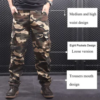 Kamufláž Mužov Cargo Nohavice Mužov Bežné Camo Multi Vrecká Vojenské Taktické Nohavice Hip Hop Joggers Streetwear Pantalon Homme