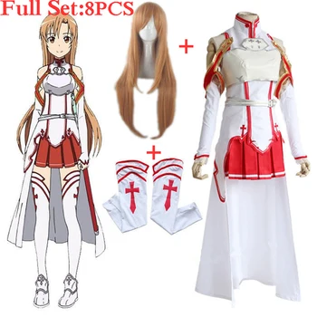 Anime Sword Art Online Asuna Yuuki Šaty Cosplay Kostýmy Jednotné pre Halloween SAO Asuna Battle Suit Oblečenie, kompletný Set s Parochňu