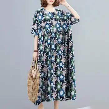 Plus Veľkosť Floarl kvetina Tlače Letné Plážové Šaty 2020 Dámy Šaty pre Ženy 4XL 5XL 6XL Bavlna Bežné Dlho Nadrozmerné Oblečenie