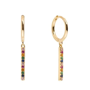 Pásy Rainbow Crystal Huggie Hoop Náušnice s Príveskom 925 Sterling Silver Šperky pre Ženy, Dievčatá Módne Šperky Dary