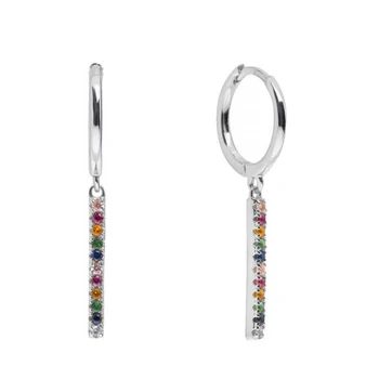 Pásy Rainbow Crystal Huggie Hoop Náušnice s Príveskom 925 Sterling Silver Šperky pre Ženy, Dievčatá Módne Šperky Dary