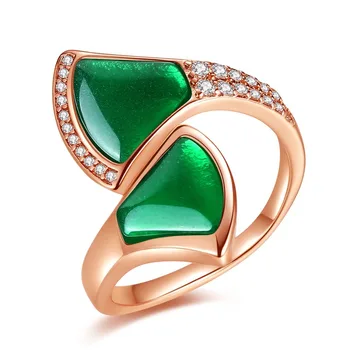 Móda Vrúbkovaným Sukne Tvar Zelená Achát Prst Prstene pre Ženy, Luxusné Elegantné Valentína Darček Svadobné Šperky R80