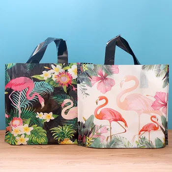 50pcs Plastové Oblečenie Taška s Rukoväť Flamingo Nakupovanie Package Taška Ďakujem Priehľadných Plastových Darčekových Candy Tašky Svadobné Party