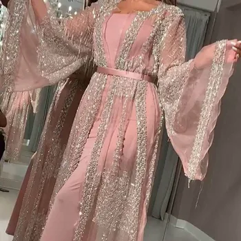 2020 Abaya Dubaj Moslimské Oblečenie Luxusné High Class Flitrami Výšivky, Čipky Ramadánu Kaftan Islam Kimono Žien, Turecká Eid Mubarak