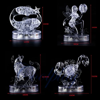 3D Crystal Puzzle 12 Súhvezdí Horoskop Puzzle Skladačka s LED Svetlom DIY Jemné Dar, Hračky pre Deti, Dospelých