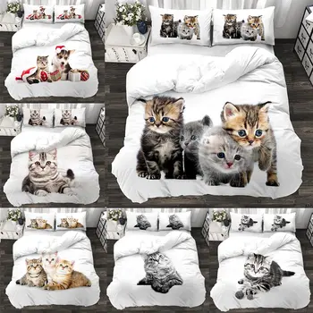 Zviera 3d cute cat vlastné posteľná bielizeň nastaviť mačiatko deka kryt obliečka na vankúš 3ks twin návrhár, dizajnér posteľná bielizeň luxusnej