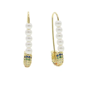 Letné nové módne šperky s morskou perlou perličkové náušnice biele rainbow cz bezpečnosti pin módne európske ženy šperky