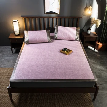 Kvalitné letné Cool mat Vybavené list nastaviť Indonézsky posteľ kryt spánok mat skladacia prehoz cez posteľ 2 alebo 3ks/set hnedé posteľ nastaviť