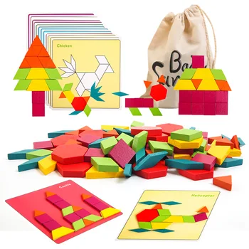 Montessori Drevené hračky 88Pcs Skladačka Tvorivé Zábavnej Puzzle Dosky Nastaviť Farebný Geometrický Tvar, Skoro Vzdelávacie Hračka Detí, Darček