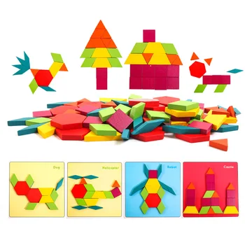 Montessori Drevené hračky 88Pcs Skladačka Tvorivé Zábavnej Puzzle Dosky Nastaviť Farebný Geometrický Tvar, Skoro Vzdelávacie Hračka Detí, Darček