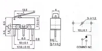100KS 3pin 13.5 mm Mikro Spínač Tlačidlo Prepnúť 1A 125V AC Myši Prepnúť Takt Prepínač Nový, Originálny