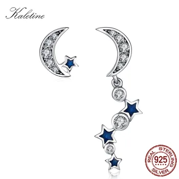 KALETINE Mesiac Náušnice polmesiacom Hviezdy Stud Náušnice 925 Sterling Silver Náušnice Modrá Hviezda pre Ženy Šperky Bijoux KLTE035