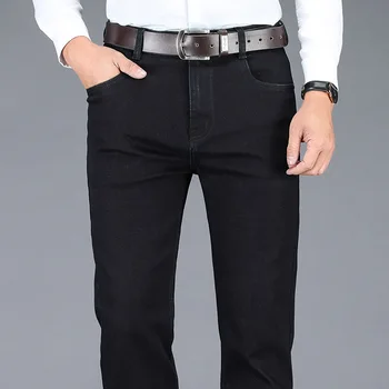 Jeseň Zima Plus Veľkosť Jeans Mužov Úsek Značky Muž Rovné Denim Nohavice Klasické Čierna Sivá Mens Business Ležérne Džínsy Celkovo