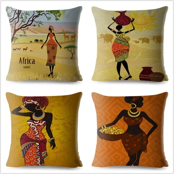 Africké Dievča Štýl Dizajnu Bielizeň, obliečky na Vankúš 45*45 cm Tlačené Auto Vankúš pre Pohovka Domáce Dekorácie Žltá obliečky na Vankúše