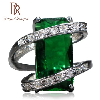 Bague Ringen 925 Sterling Silver Krúžky Pre Ženy S 10*20 mm Emerald Veľké Kamene, Svadobné Party Veľkoobchod Darček Veľkosť 6-10